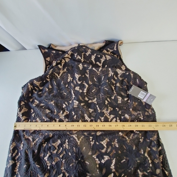 Sharagano Lace Overlay Fringe Hem Dress 22W Black Sleeveless Cocktail Whimsy NEW - Picture 10 of 14